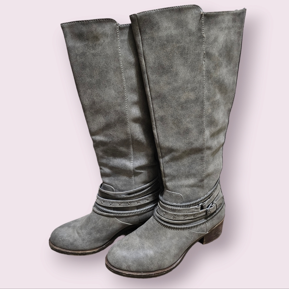 Grey Faux Leather High Calf Boots Size 10M